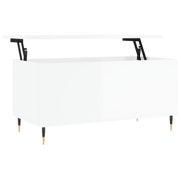vidaXL Table basse Blanc brillant 90x44,5x45 cm Bois d'ing&eacute;nierie