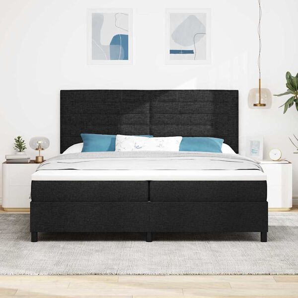 vidaXL Lit &agrave; ressorts avec matelas avec LED Noir 200 x 200 cm tissu