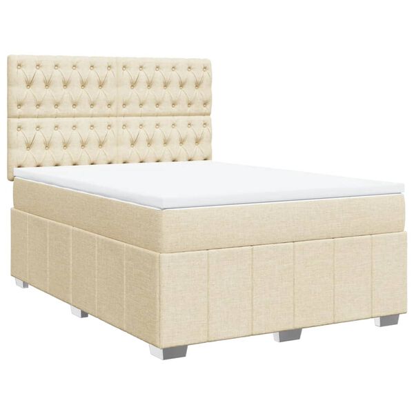 vidaXL Sommier &agrave; lattes de lit avec matelas Cr&egrave;me 140x200 cm Tissu