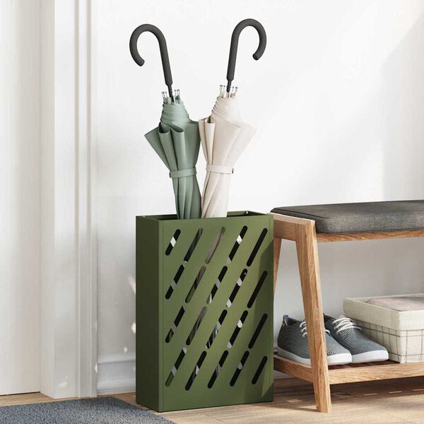 vidaXL Porte-parapluie Vert olive 28 x 12 x 41 cm Acier