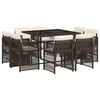 vidaXL Ensemble &agrave; manger de jardin et coussins 9 pcs marron poly rotin