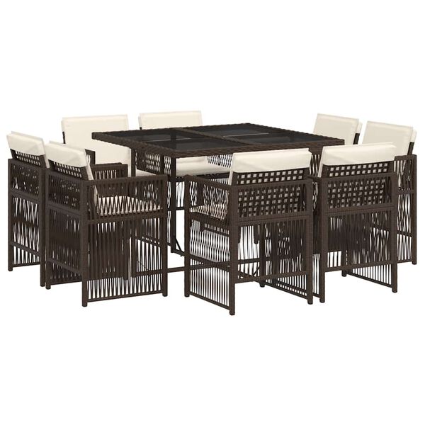 vidaXL Ensemble &agrave; manger de jardin et coussins 9 pcs marron poly rotin