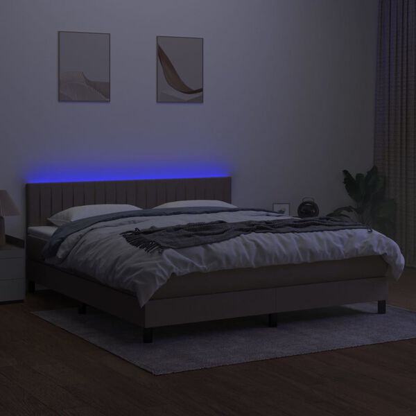 vidaXL Sommier &agrave; lattes de lit avec matelas LED Taupe 160x200 cm Tissu