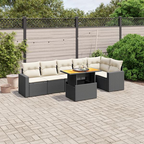 vidaXL Salon de jardin 7 pcs avec coussins noir r&eacute;sine tress&eacute;e