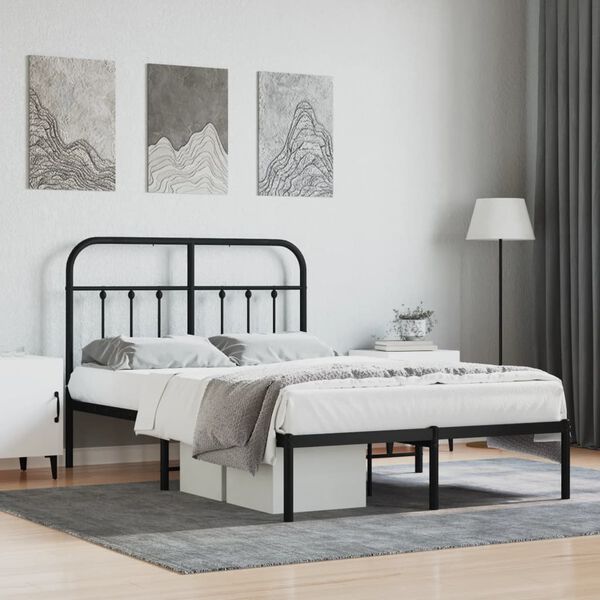 vidaXL Cadre de lit métal sans matelas avec tête de lit noir 120x190cm