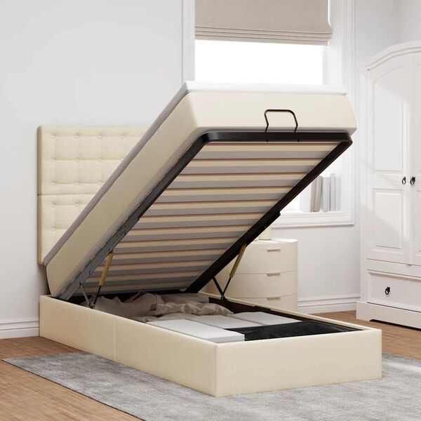 vidaXL Cadre de lit ottoman avec matelas cr&egrave;me 90x190 cm tissu