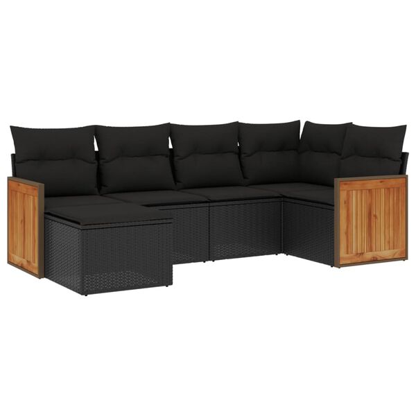 vidaXL Salon de jardin 6 pcs avec coussins noir r&eacute;sine tress&eacute;e