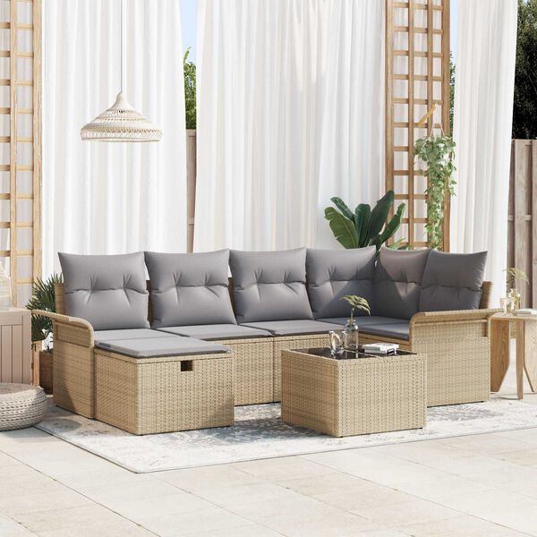 vidaXL Ensemble de canap&eacute; de jardin 7 pcs Beige et Gris clair