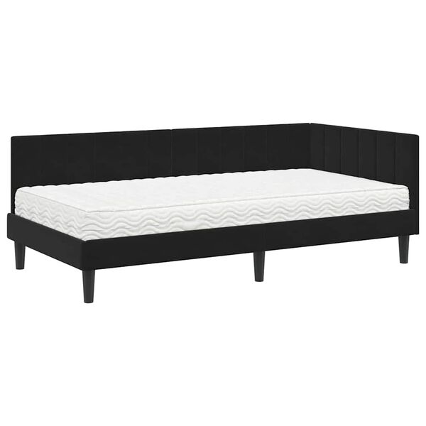 vidaXL Cadre de lit d'angle avec matelas 2 pcs Noir Velours