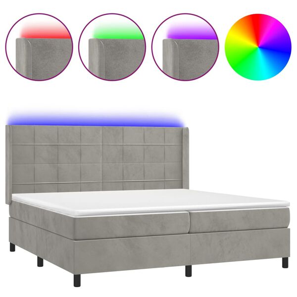 vidaXL Sommier &agrave; lattes de lit matelas et LED Gris clair 200x200 cm
