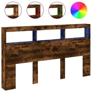 vidaXL Armoire t&ecirc;te de lit avec LED ch&ecirc;ne fum&eacute; 180x17x102 cm