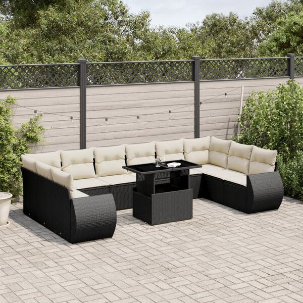 vidaXL Salon de jardin 11 pcs avec coussins noir résine tressée