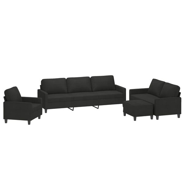 vidaXL Ensemble de canap&eacute;s 4 pcs avec coussins Noir Tissu
