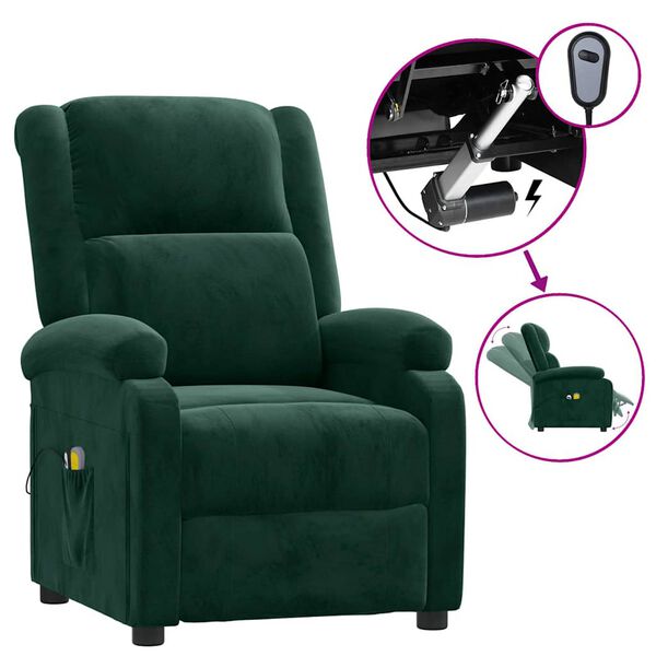 vidaXL Fauteuil &eacute;lectrique de massage Vert fonc&eacute; velours