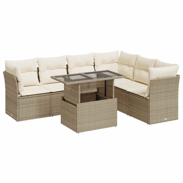 vidaXL Salon de jardin avec coussins 7 pcs beige r&eacute;sine tress&eacute;e