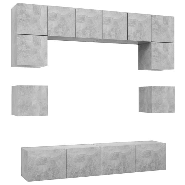 vidaXL Ensemble de meubles TV 8 pcs Gris b&eacute;ton Bois d'ing&eacute;nierie
