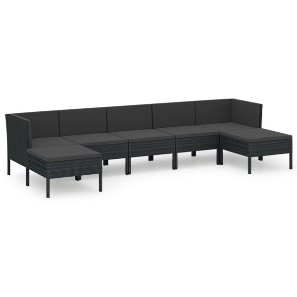 vidaXL Salon de jardin 7 pcs avec coussins R&eacute;sine tress&eacute;e Noir