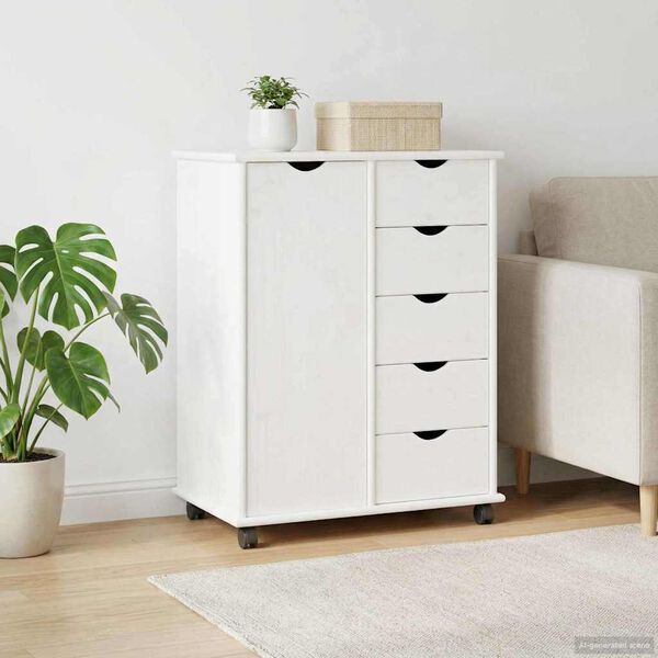 vidaXL Cabinet roulant Blanc 63,5 x 39 x 79 cm Bois de Pin Massif