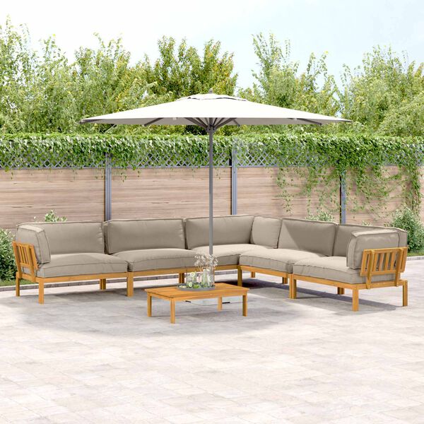 vidaXL Ensemble de Canap&eacute;s Uni 6 pcs Taupe Bois d'Acacia Massif