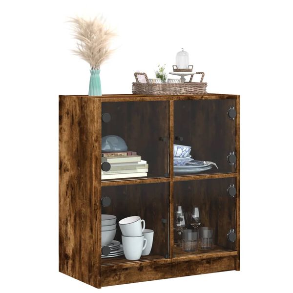 vidaXL Armoire latérale avec portes en verre chêne fumé 68x37x75,5 cm