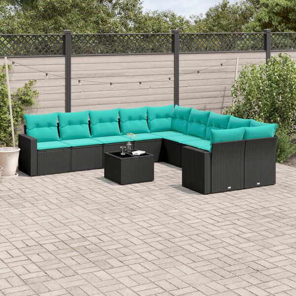 vidaXL Salon de jardin 11 pcs avec coussins noir r&eacute;sine tress&eacute;e