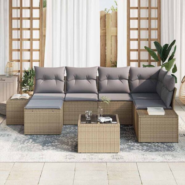 vidaXL Ensemble de canapé de jardin 7 pcs Beige et gris polyrotin