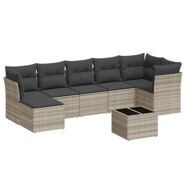 vidaXL Salon de jardin 8 pcs avec coussins gris clair r&eacute;sine tress&eacute;e