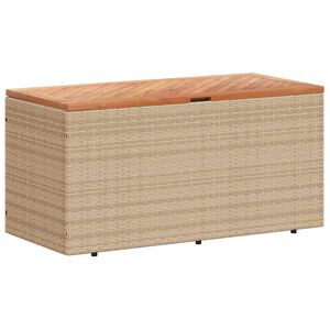 vidaXL Bo&icirc;te de rangement de jardin beige r&eacute;sine tress&eacute;e bois d'acacia