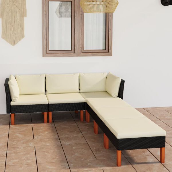 vidaXL Salon de jardin 6 pcs avec coussins R&eacute;sine tress&eacute;e Noir
