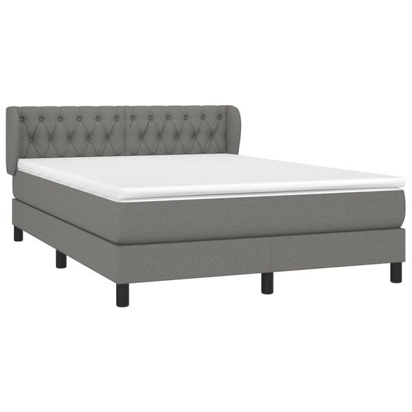 vidaXL Sommier &agrave; lattes de lit avec matelas Gris fonc&eacute; 140x200cm Tissu