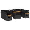 vidaXL Salon de jardin 10 pcs avec coussins noir r&eacute;sine tress&eacute;e acacia