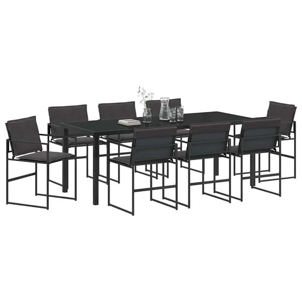 vidaXL Ensemble de salle &agrave; manger pour jardin 9 pcs Noir
