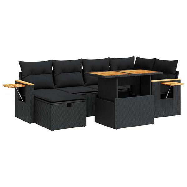 vidaXL Salon de jardin 8 pcs avec coussins noir r&eacute;sine tress&eacute;e