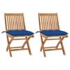 vidaXL Chaises pliantes (lot de 2) avec coussins bleus, en teck massif