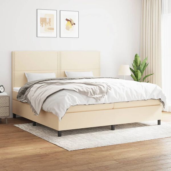 vidaXL Sommier &agrave; lattes de lit avec matelas Cr&egrave;me 200x200 cm Tissu