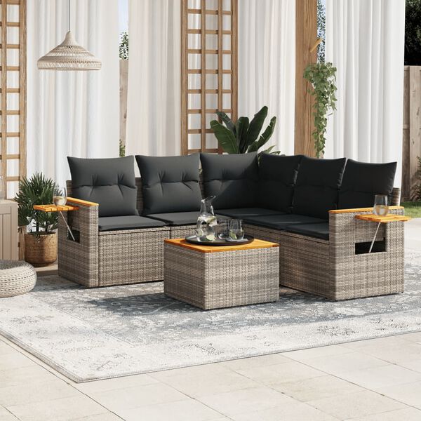 vidaXL Salon de jardin 6 pcs avec coussins gris r&eacute;sine tress&eacute;e