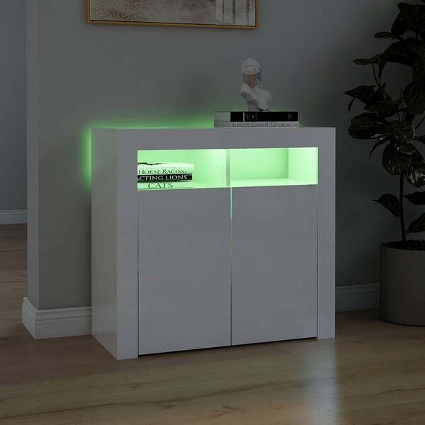 vidaXL Buffet avec lumi&egrave;res LED blanc brillant 80x35x75 cm