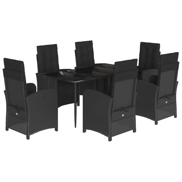 vidaXL Ensemble &agrave; manger de jardin coussins 7pcs Noir R&eacute;sine tress&eacute;e