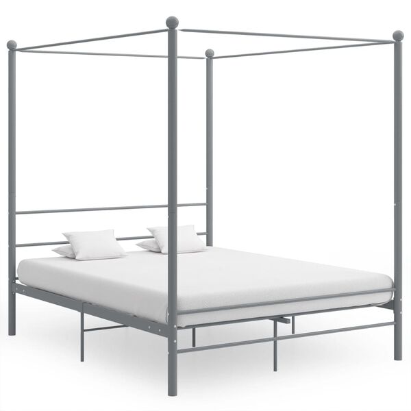 vidaXL Cadre de lit à baldaquin sans matelas gris métal 160x200 cm