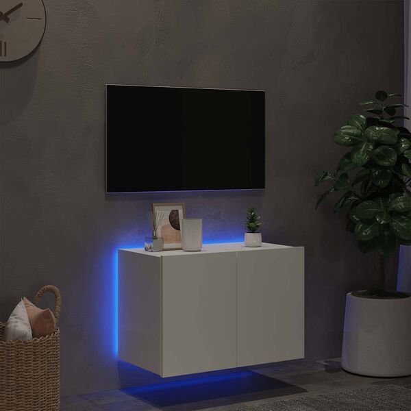 vidaXL Meuble TV mural avec lumi&egrave;res LED blanc 60x35x41 cm