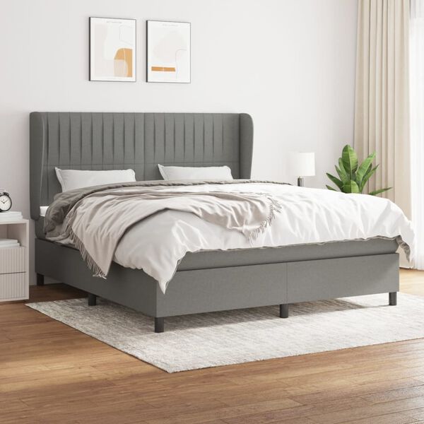 vidaXL Sommier &agrave; lattes de lit avec matelas Gris fonc&eacute; 160x200cm Tissu