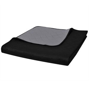 vidaXL Couvre-lit &agrave; double face matelass&eacute; Noir/Gris 220x240 cm