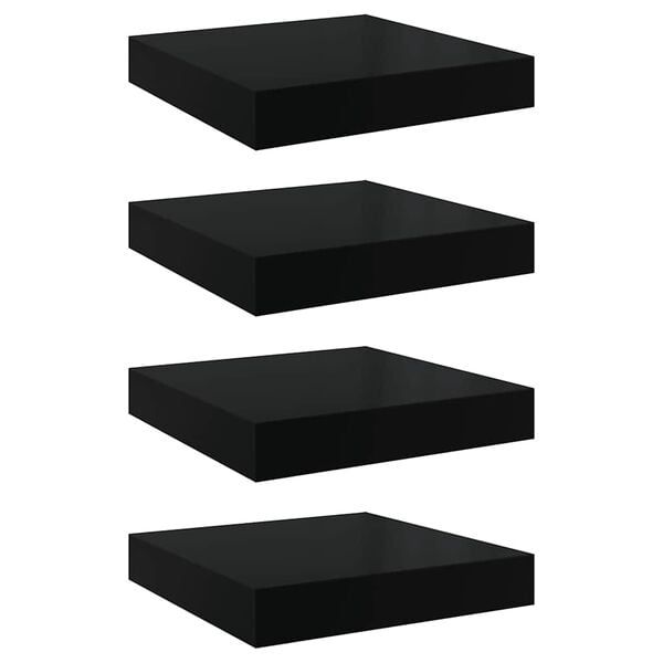 vidaXL &Eacute;tag&egrave;re murale flottante 4 pcs Noir brillant 23x23,5x3,8 cm MDF