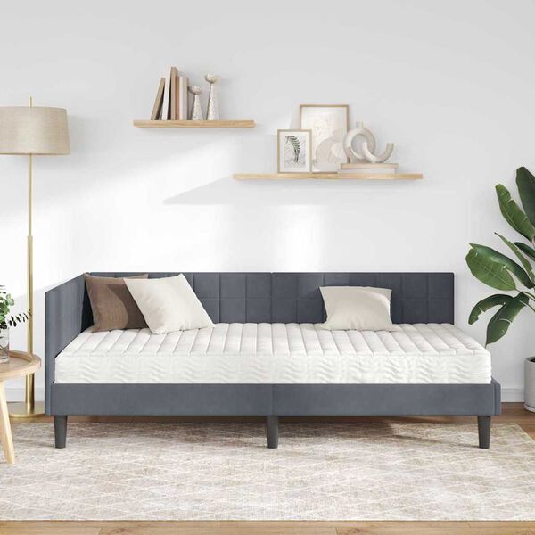 vidaXL Cadre de lit d'angle avec matelas 2 pcs Gris Velours