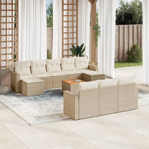vidaXL Salon de jardin 11 pcs avec coussins beige r&eacute;sine tress&eacute;e
