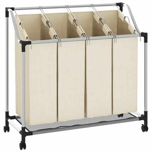 vidaXL Trieuse &agrave; linge avec 4 sacs Cr&egrave;me Acier