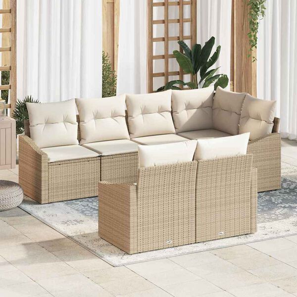 vidaXL Ensemble de canap&eacute; de jardin 7 pcs Beige Poly rotin