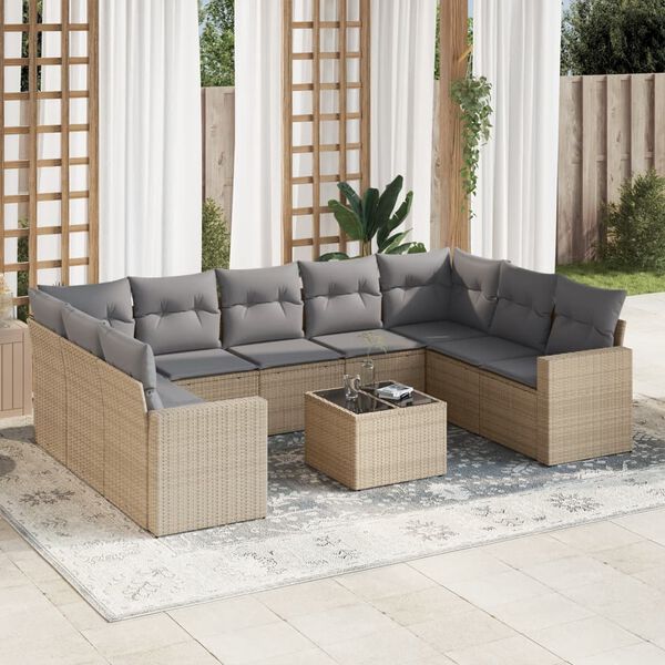 vidaXL Salon de jardin avec coussins 10 pcs beige r&eacute;sine tress&eacute;e