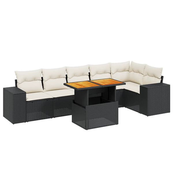 vidaXL Salon de jardin 7 pcs avec coussins noir r&eacute;sine tress&eacute;e