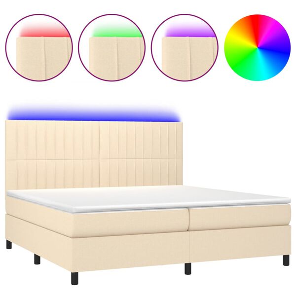 vidaXL Sommier &agrave; lattes de lit et matelas et LED Cr&egrave;me 200x200cm Tissu